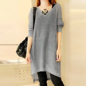 Long Sleeved Splitted Dress Korean Loose Mid-Length Slim-Look See Through  Knitted Sweater