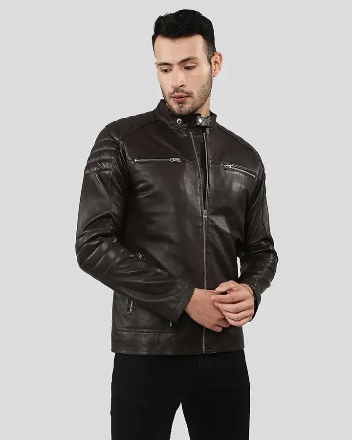 Mason Brown Quilted Racer Leather Jacket