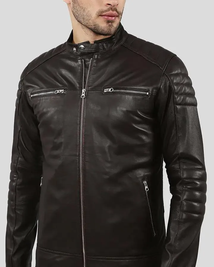 Mason Brown Quilted Racer Leather Jacket