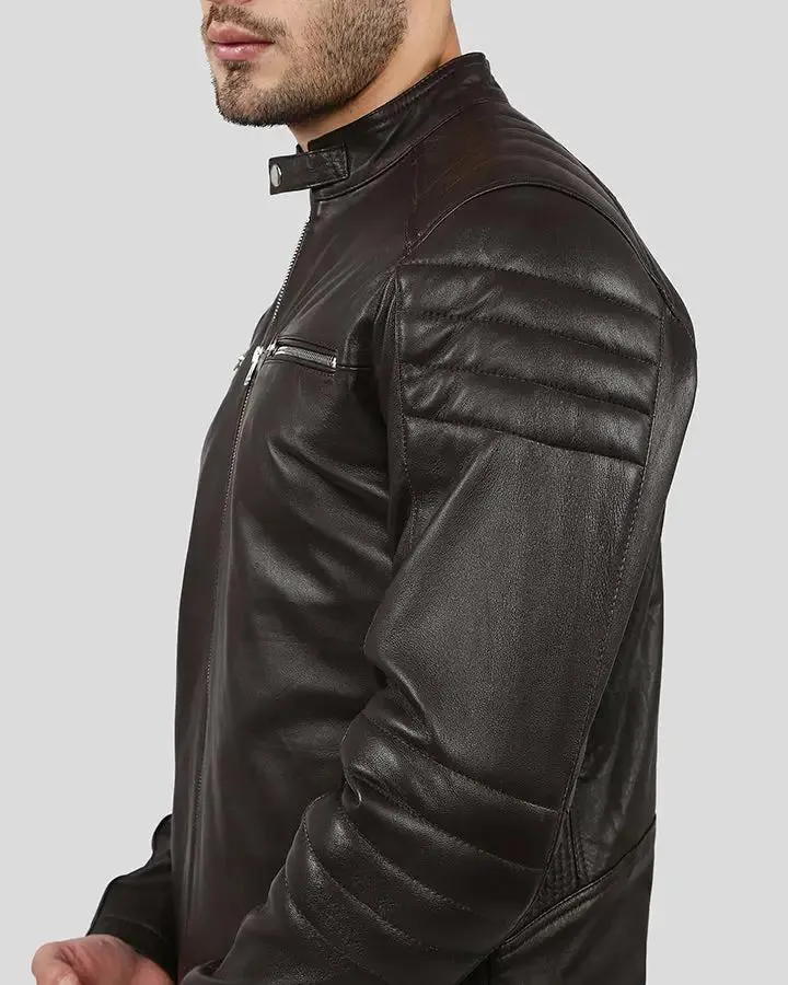 Mason Brown Quilted Racer Leather Jacket