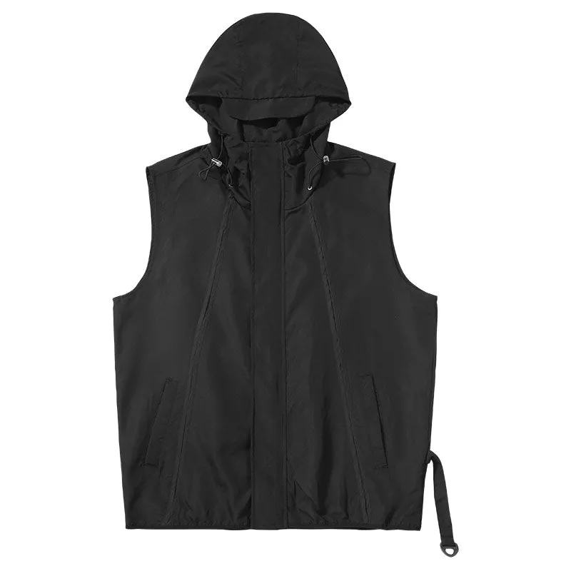 Meichao Mountain system waterproof woven fabric letter printed color stripes elastic rope clip hooded vest