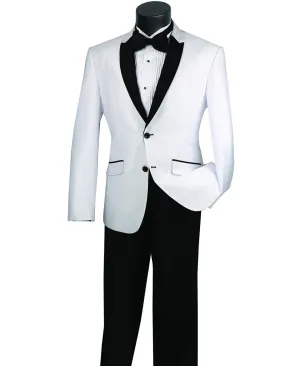 Mens 2 Button Shawl/Peak Hybrid Sharkskin Tuxedo in White