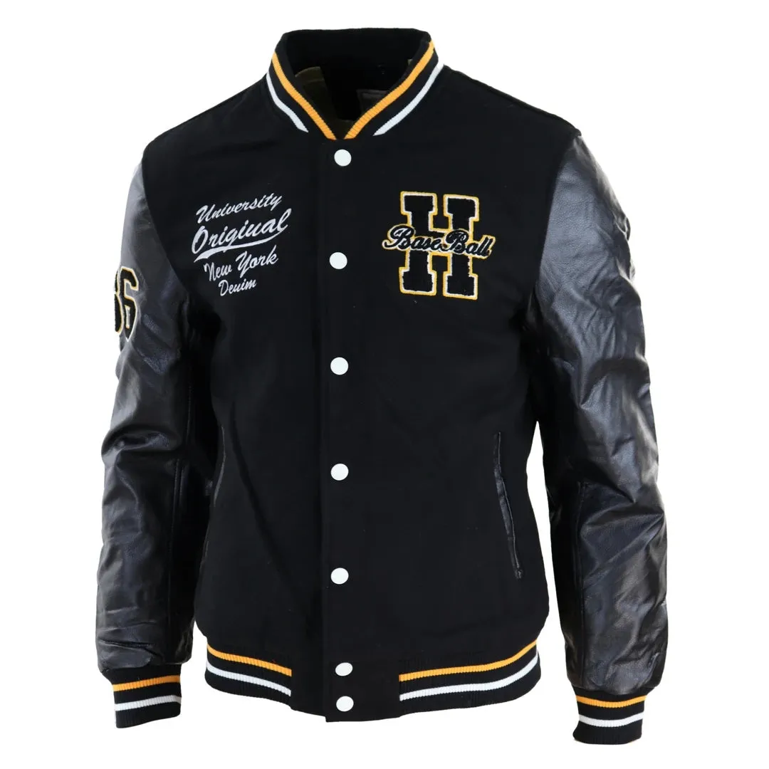 Men's Baseball Varsity Letterman College Fleece Jacket Badge PU Leather Sleeves