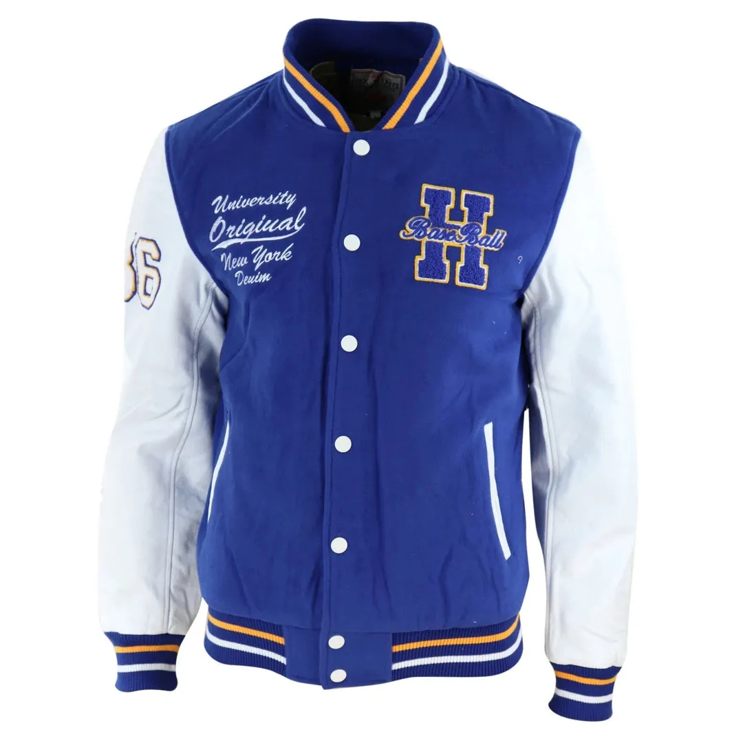 Men's Baseball Varsity Letterman College Fleece Jacket Badge PU Leather Sleeves