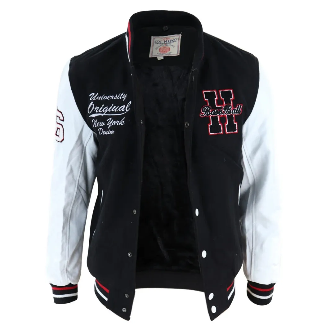 Men's Baseball Varsity Letterman College Fleece Jacket Badge PU Leather Sleeves