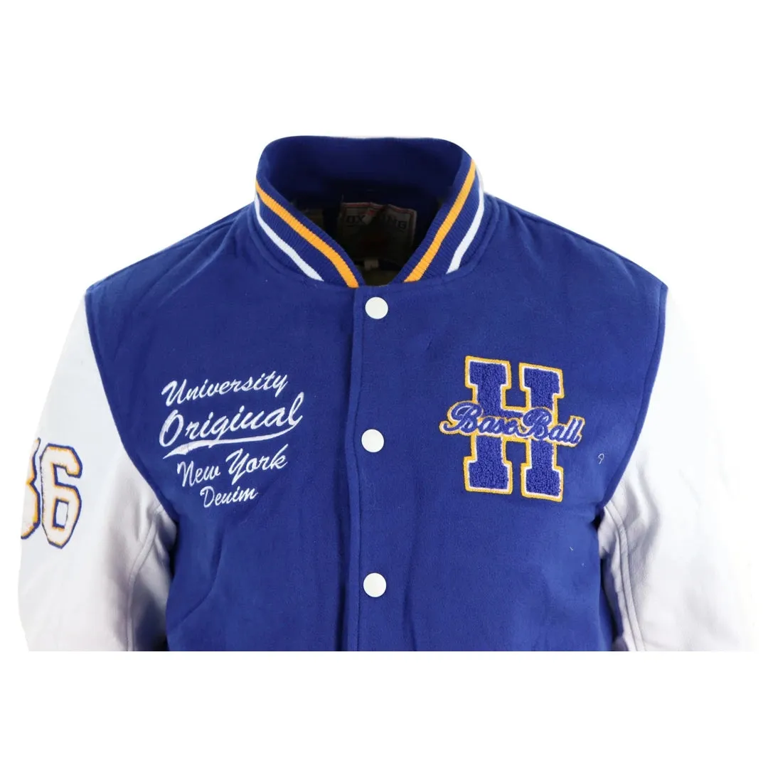 Men's Baseball Varsity Letterman College Fleece Jacket Badge PU Leather Sleeves