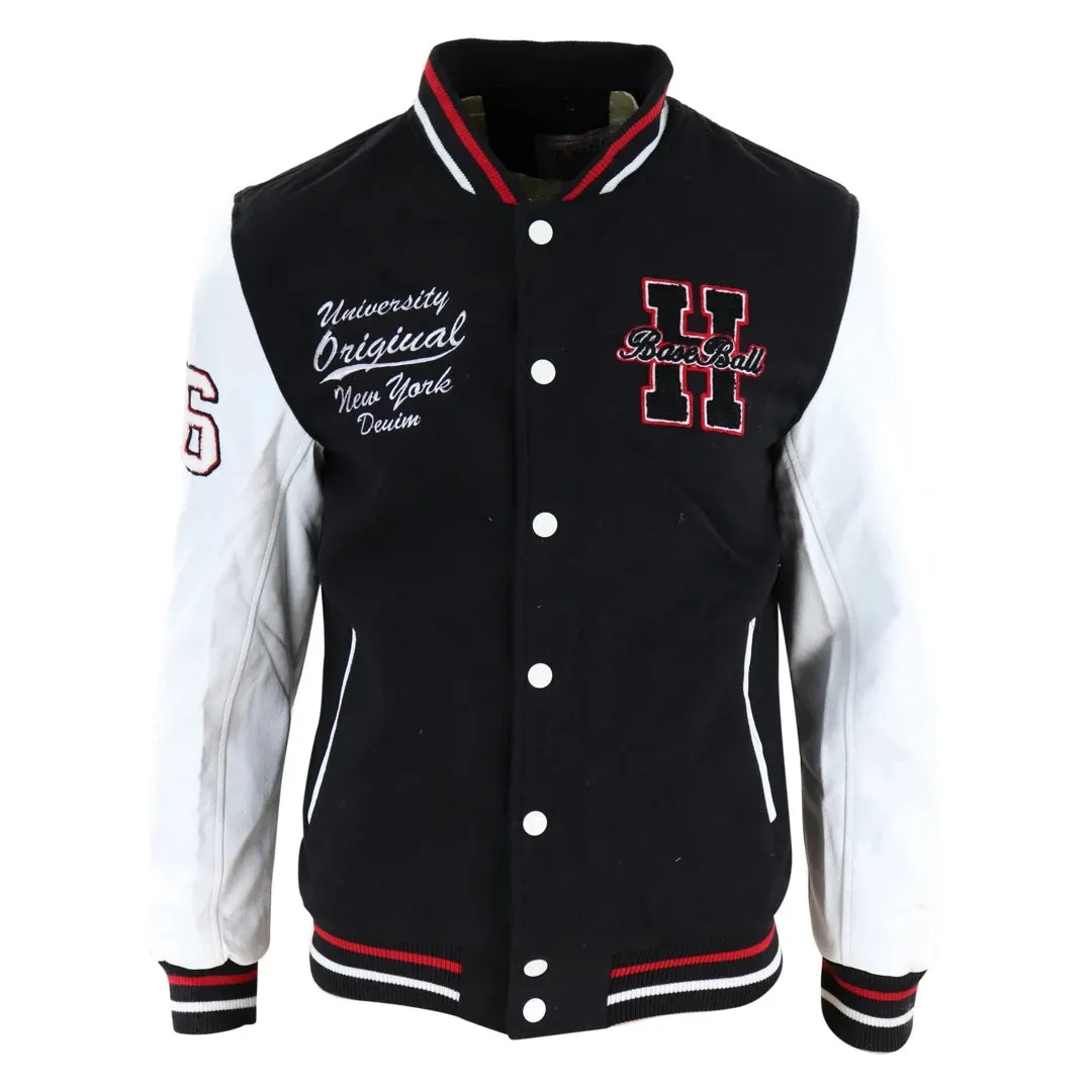 Men's Baseball Varsity Letterman College Fleece Jacket Badge PU Leather Sleeves