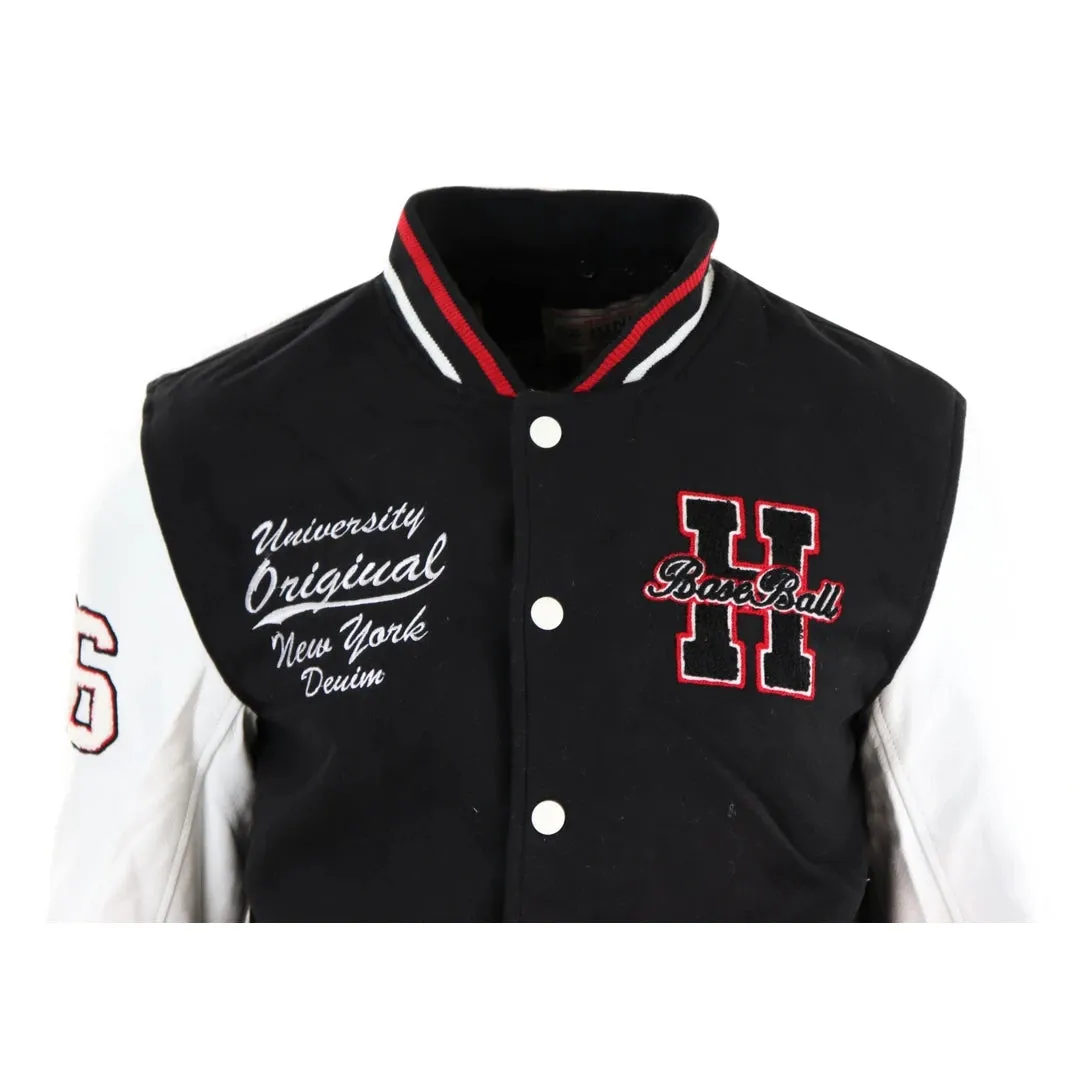 Men's Baseball Varsity Letterman College Fleece Jacket Badge PU Leather Sleeves