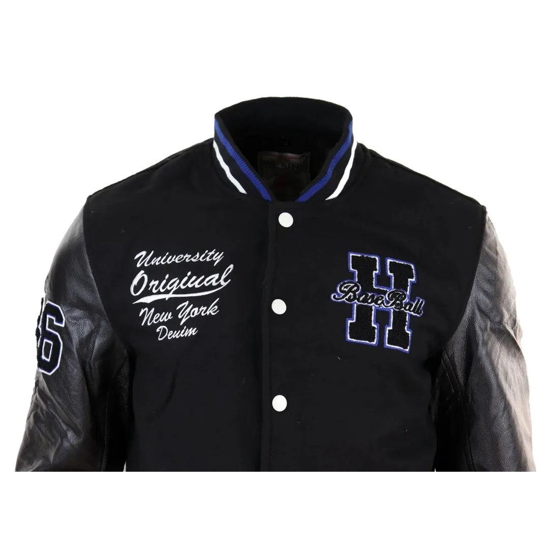 Men's Baseball Varsity Letterman College Fleece Jacket Badge PU Leather Sleeves