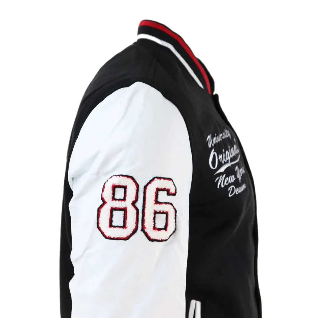 Men's Baseball Varsity Letterman College Fleece Jacket Badge PU Leather Sleeves