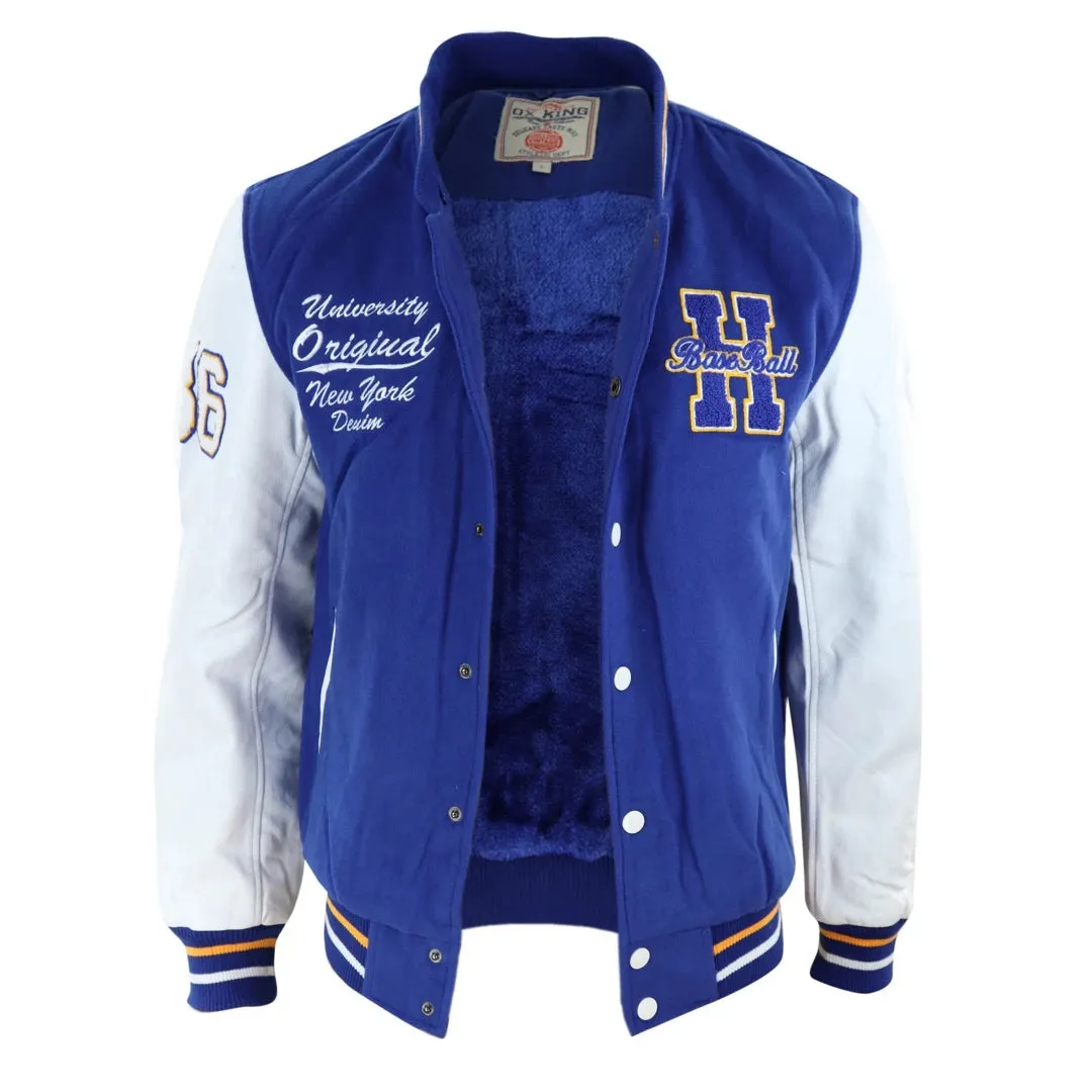 Men's Baseball Varsity Letterman College Fleece Jacket Badge PU Leather Sleeves