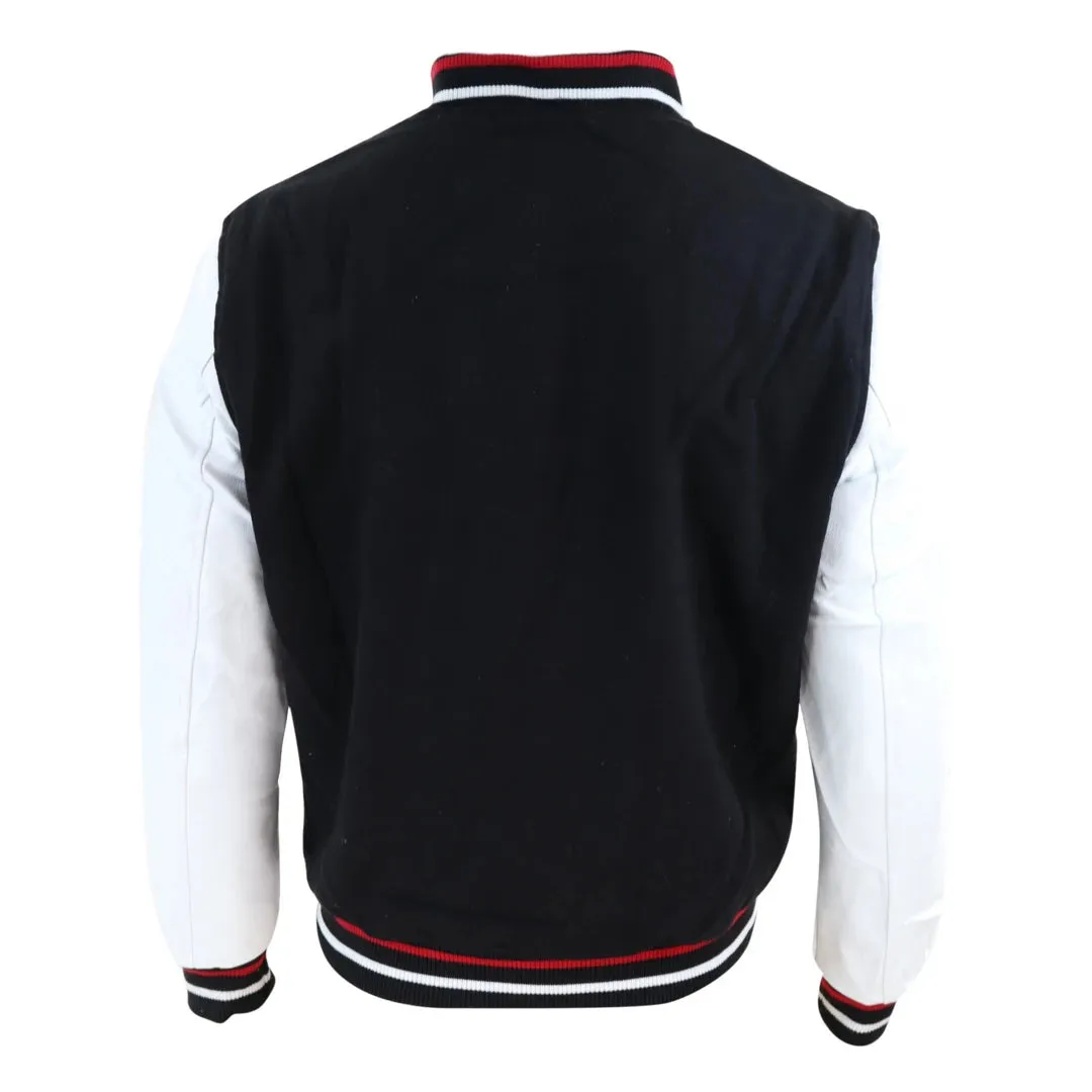 Men's Baseball Varsity Letterman College Fleece Jacket Badge PU Leather Sleeves