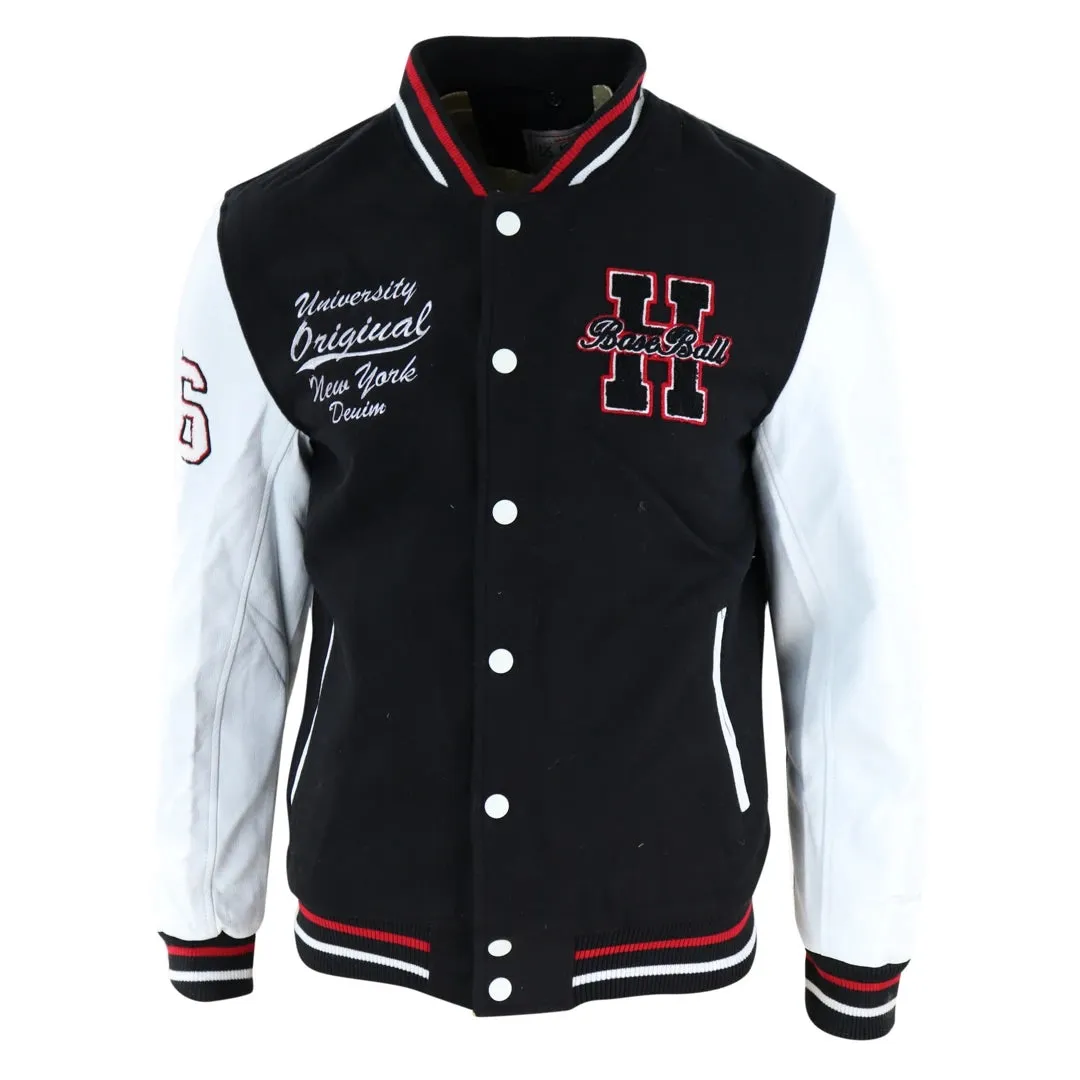 Men's Baseball Varsity Letterman College Fleece Jacket Badge PU Leather Sleeves