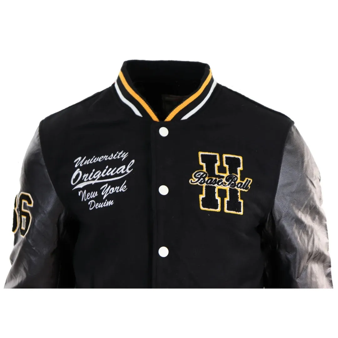 Men's Baseball Varsity Letterman College Fleece Jacket Badge PU Leather Sleeves