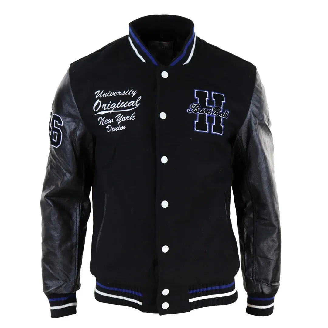 Men's Baseball Varsity Letterman College Fleece Jacket Badge PU Leather Sleeves