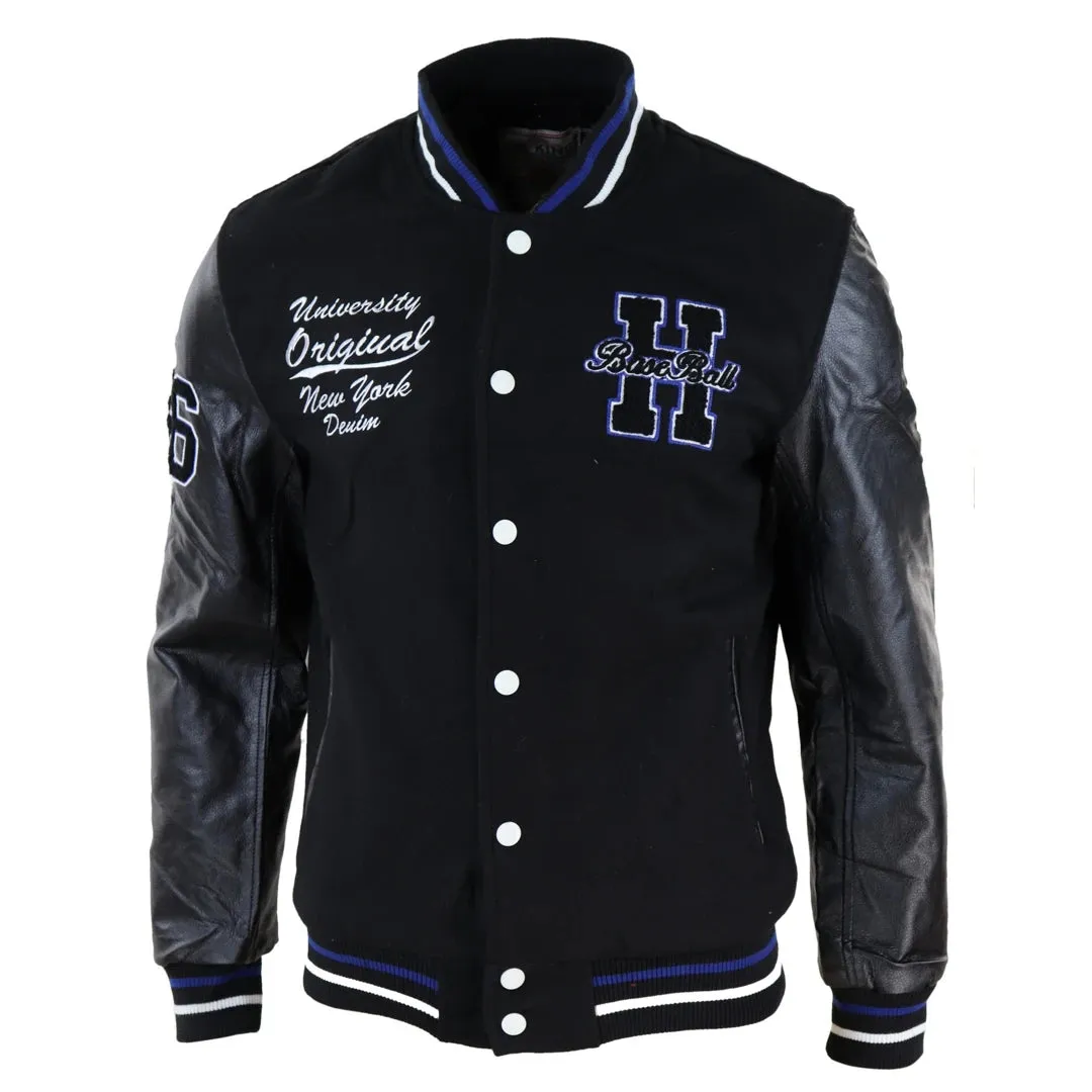 Men's Baseball Varsity Letterman College Fleece Jacket Badge PU Leather Sleeves