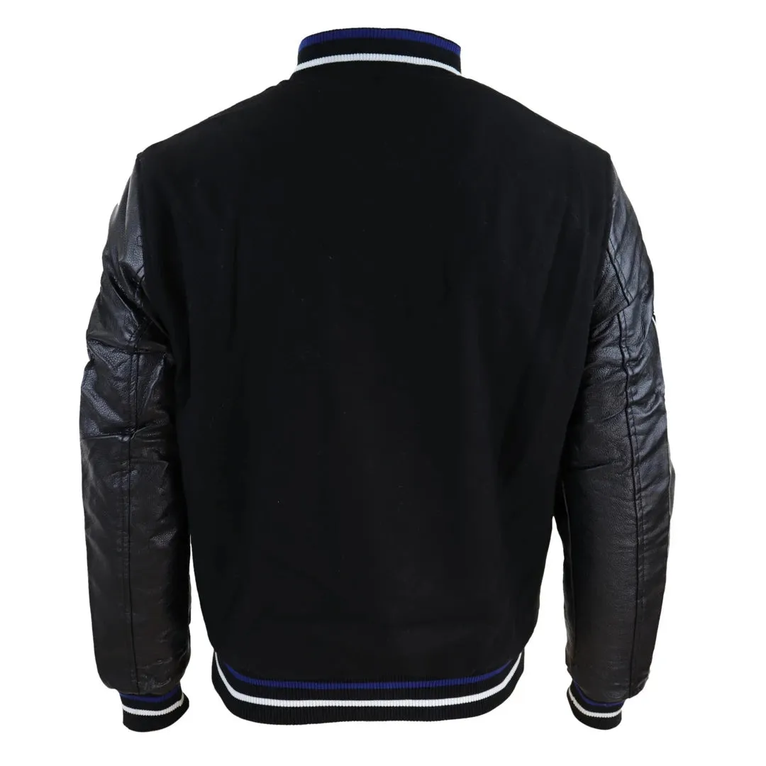 Men's Baseball Varsity Letterman College Fleece Jacket Badge PU Leather Sleeves