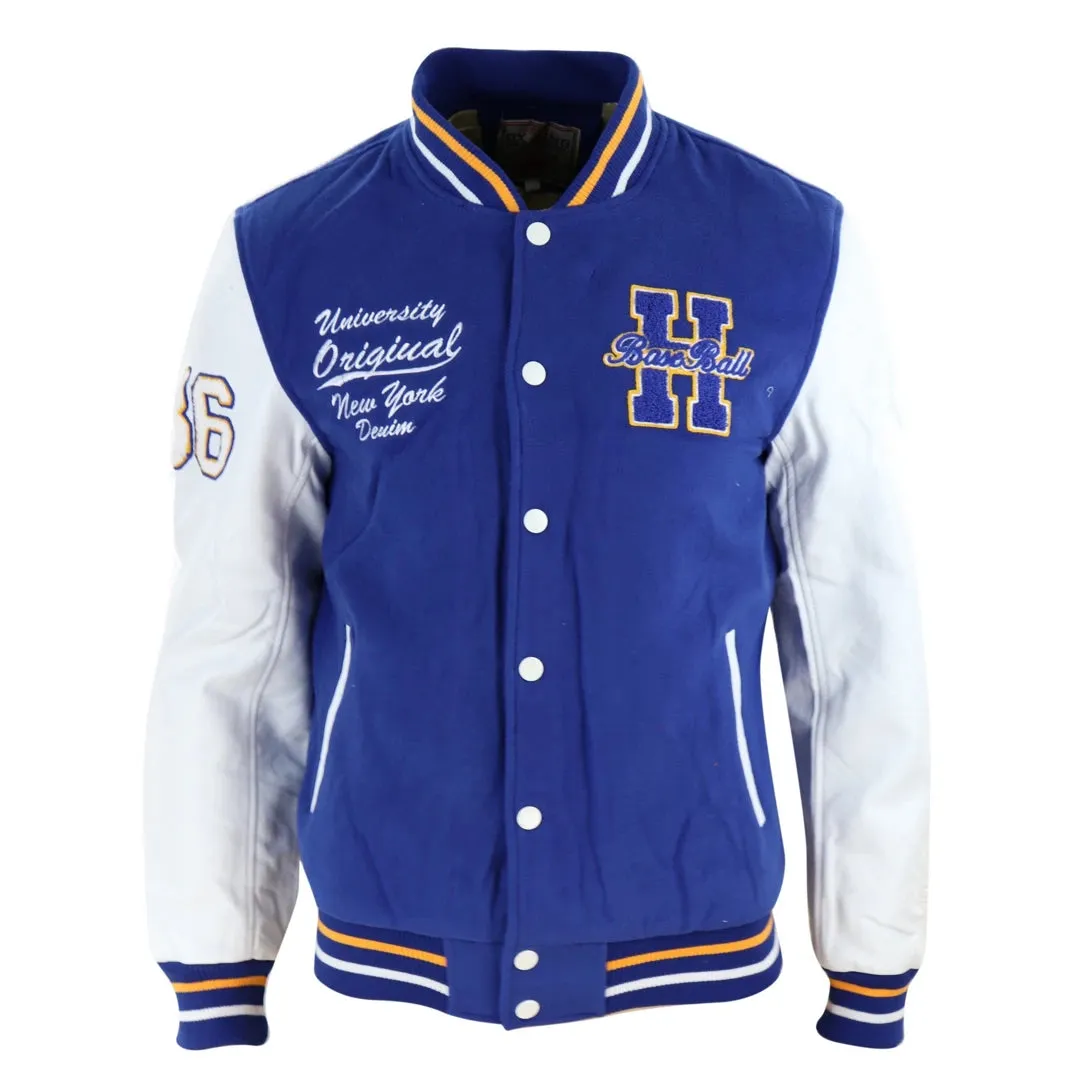 Men's Baseball Varsity Letterman College Fleece Jacket Badge PU Leather Sleeves