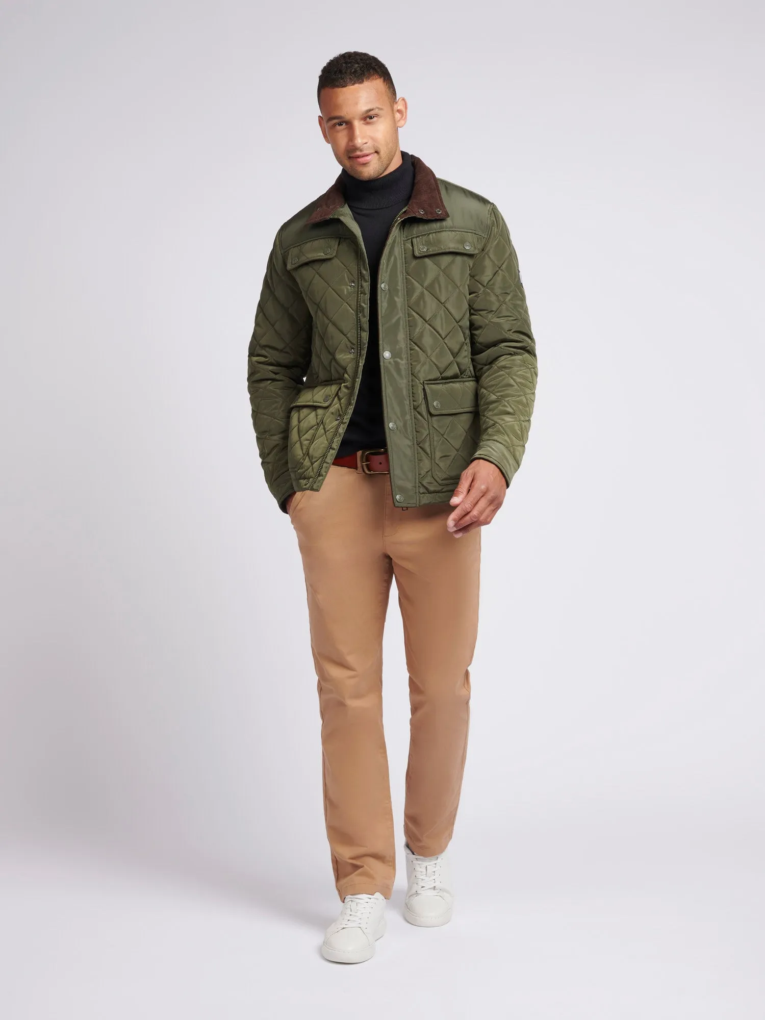 Mens Diamond Quilted Funnel Jacket in Forest Night