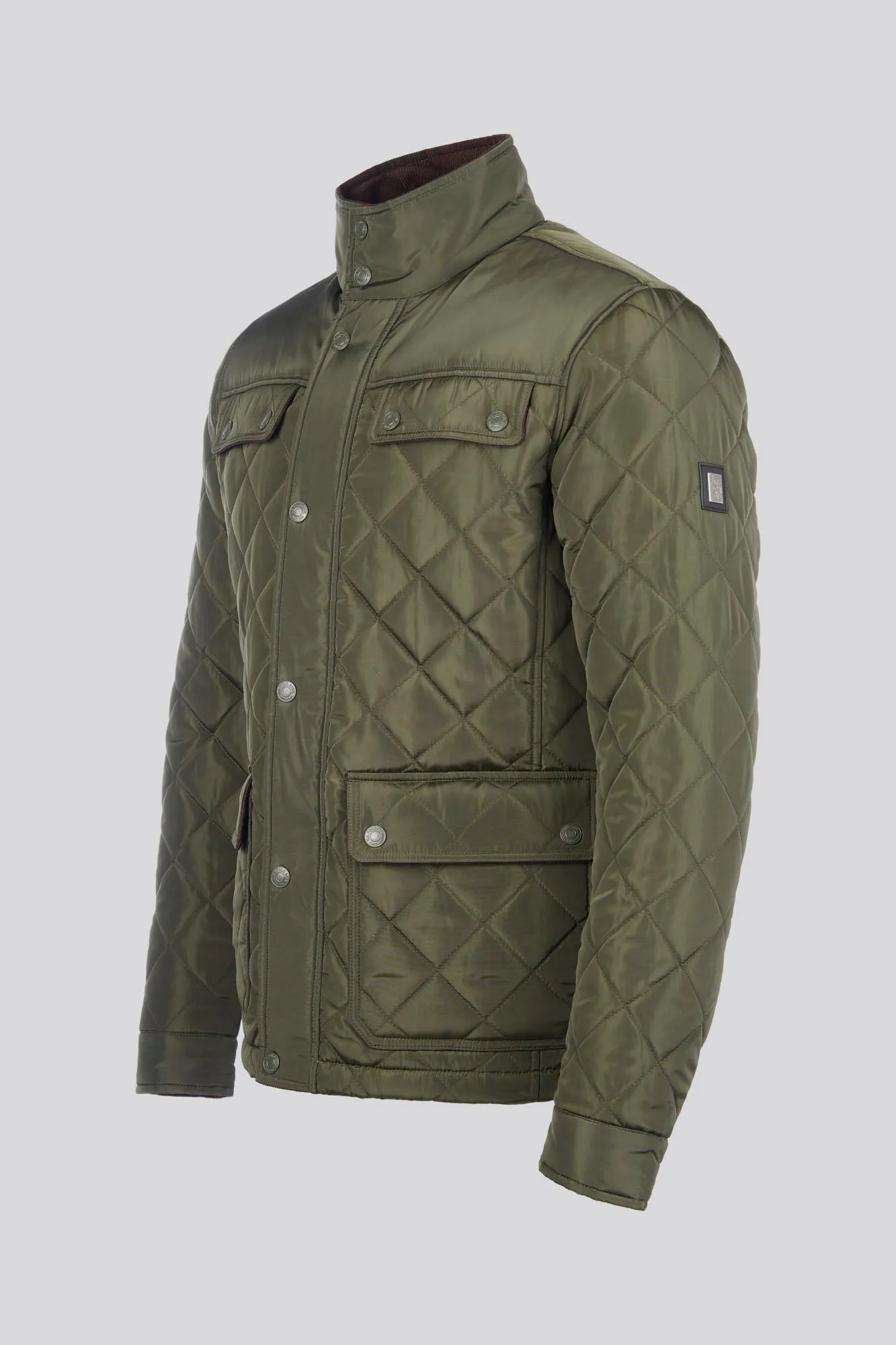 Mens Diamond Quilted Funnel Jacket in Forest Night