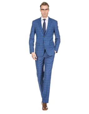 Mens Slim Fit Window Pane Suit Indigo Blue