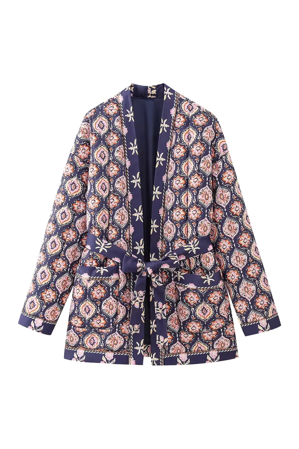 'Ophelia' Printed Waist-Belt Quilted Jacket