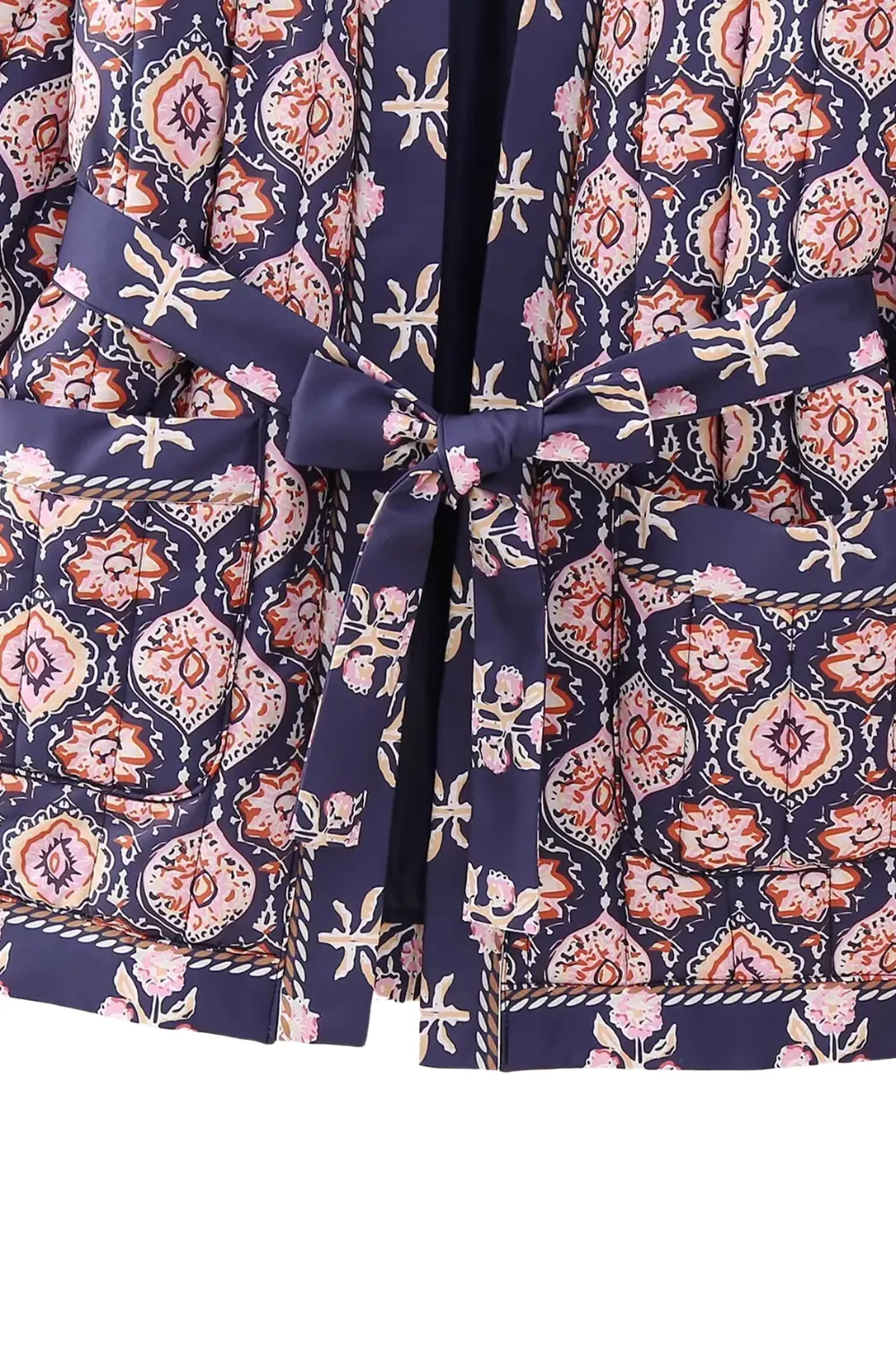 'Ophelia' Printed Waist-Belt Quilted Jacket