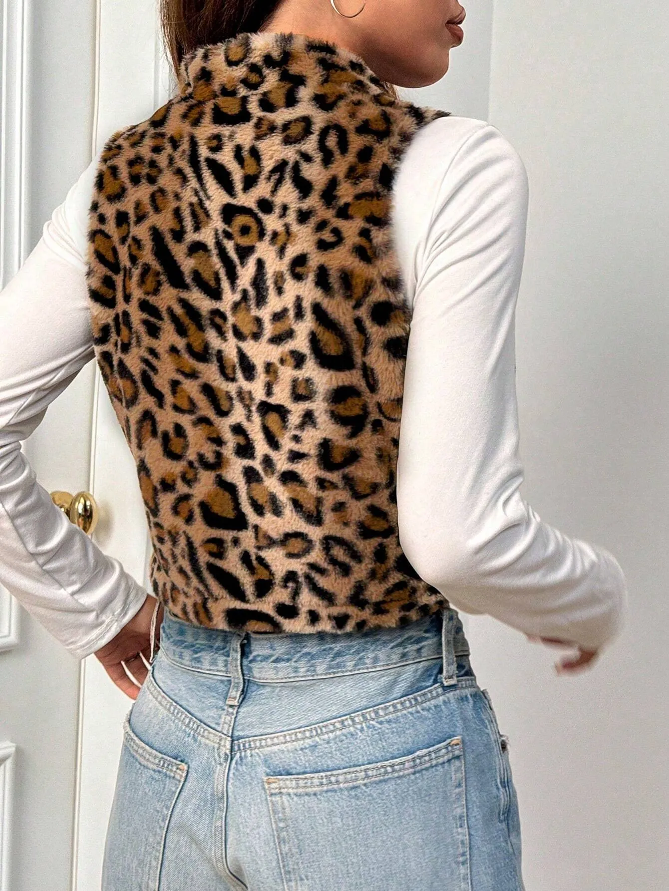 Print Sleeveless Fluffy Cropped Jacket FW24