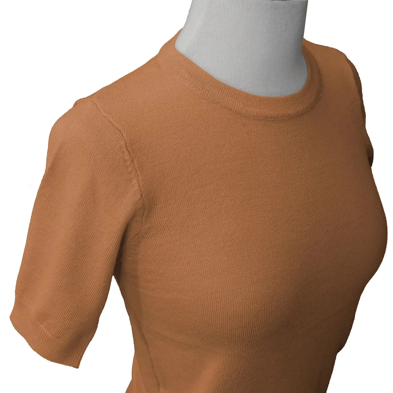 Retro Crew Neck Short Sleeve Sweater - Camel