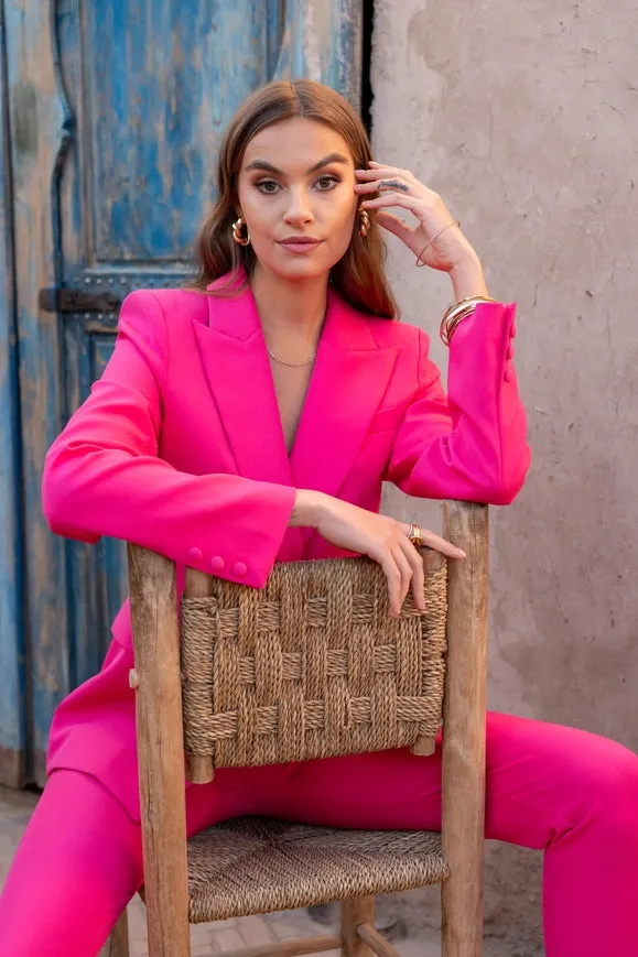 Slim Fit Jacket with Signature Shoulder Pads Fuchsia