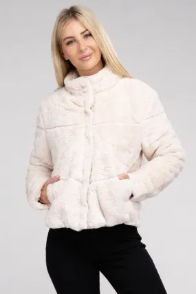 Soft Touch Collared Faux Fluffy Jacket