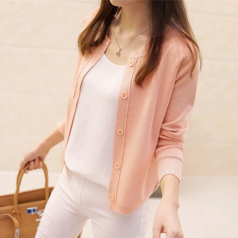 Sweater Cardigan Women Summer Short Thin Long Sleeved Shawl Sunscreen Outerwear