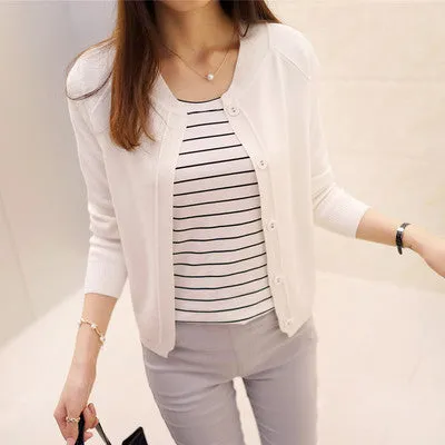 Sweater Cardigan Women Summer Short Thin Long Sleeved Shawl Sunscreen Outerwear