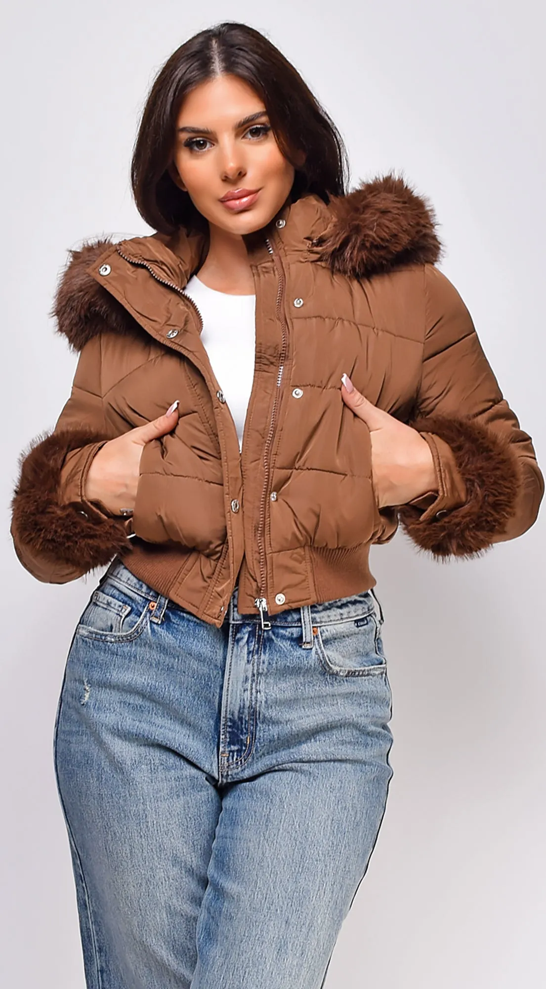 Tawny Puffer Faux Fur Jacket - Brown