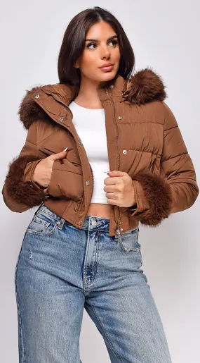 Tawny Puffer Faux Fur Jacket - Brown