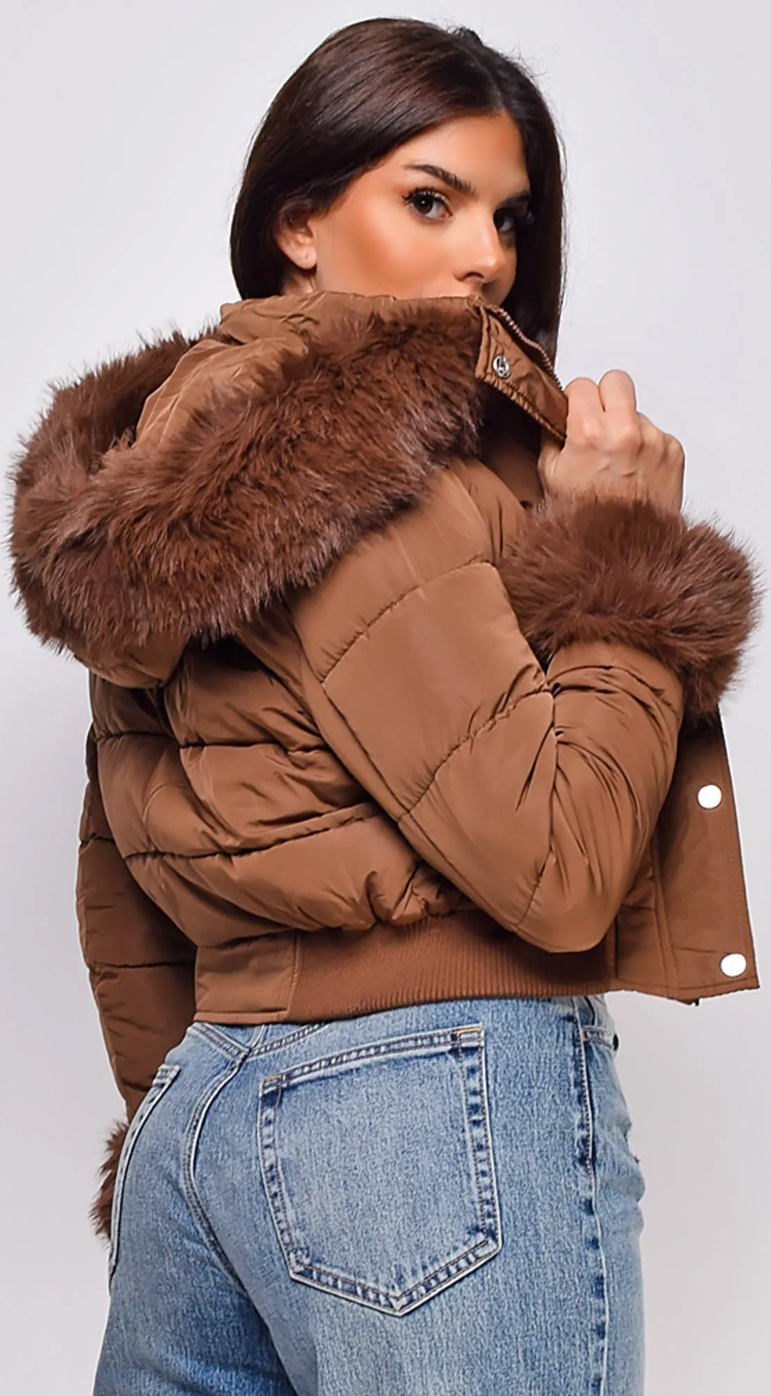 Tawny Puffer Faux Fur Jacket - Brown