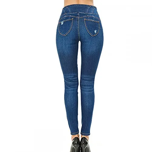 Women's Push-Up High-Rise Skinny Distressed Tummy Tucking Butt Lifting Denim Pants